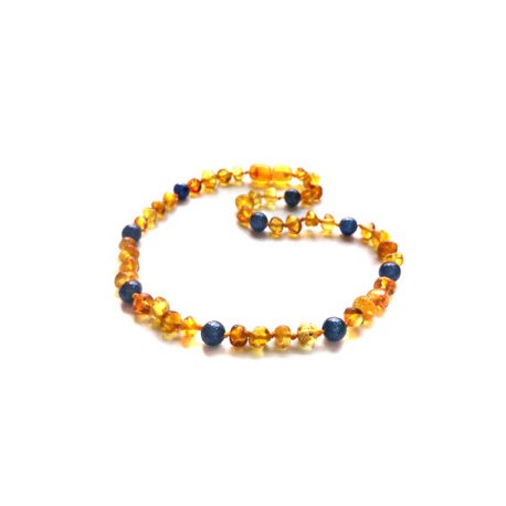 Collar Unisex ámbar báltico miel con venturina azul