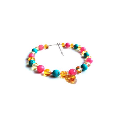 Pulsera de tobillo para Adulto Juvenil/Adulto de ámbar báltico Gotitas de Alegría con corazón