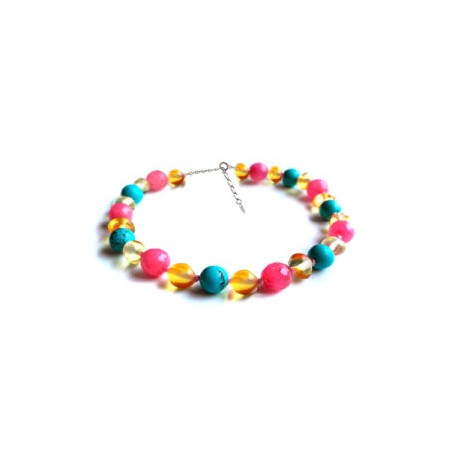 Pulsera de tobillo para Adulto Juvenil/Adulto de ámbar báltico Gotitas de Alegría Rosa