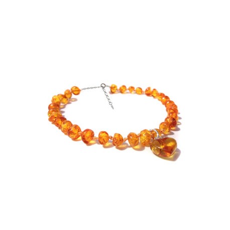 Pulsera de tobillo para Adulto Juvenil/Adulto de ámbar báltico Miel con corazón de Ámbar