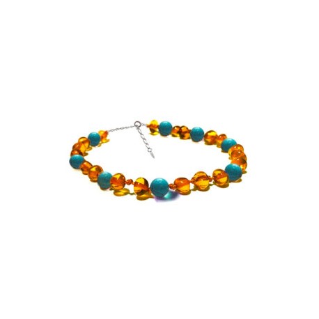 Pulsera de tobillo para Adulto Juvenil/Adulto de ámbar báltico Miel con Turquesa