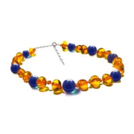 Pulsera de tobillo para Adulto Juvenil/Adulto de ámbar báltico Miel con Venturina Azul