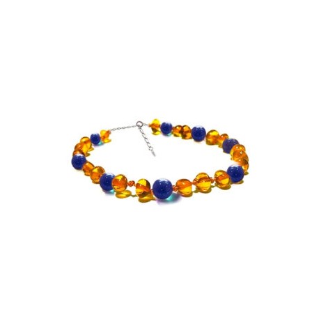 Pulsera de tobillo para Adulto Juvenil/Adulto de ámbar báltico Miel con Venturina Azul