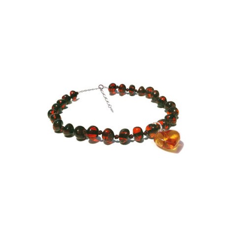 Pulsera de tobillo para Adulto Juvenil/Adulto de ámbar báltico Rojiza con corazón de Ámbar