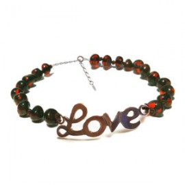 Pulsera de tobillo para Adulto Juvenil/Adulto de ámbar báltico rojiza con eslabón LOVE en plata