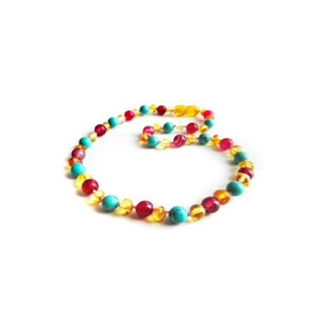 Collar bebé/dentición ámbar báltico Gotitas de Alegría Rosa 32 cm