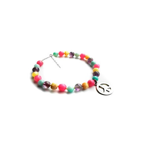 Pulsera de tobillo para Adulto Juvenil/Adulto de ámbar báltico Unicornio con Amor y Paz de plata