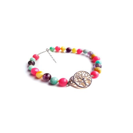 Pulsera de tobillo para Adulto Juvenil/Adulto de ámbar báltico Unicornio con Árbol de la vida de plata