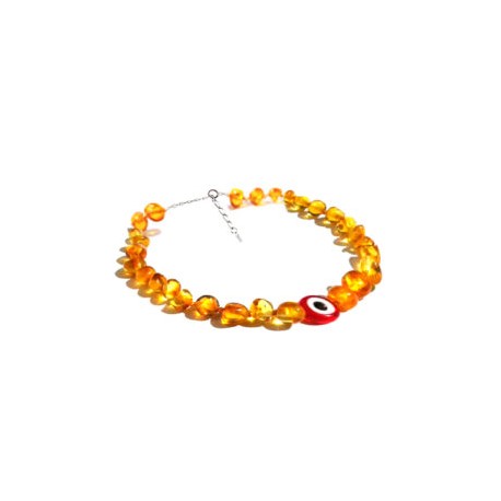 Pulsera de tobillo Adulto Juvenil/Adulto de ámbar báltico Miel con ojo Turco