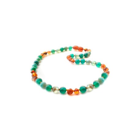 Gargantilla Unisex ámbar báltico Café con Ágata Verde 37 cm