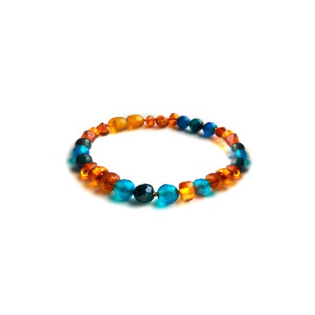 Pulsera bebé mano/tobillo de ámbar báltico Brillo de Protección azul de 13.5 cm