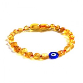 Pulsera bebé mano/tobillo de ámbar báltico color Mal de Ojo con ojo Turco de 13.5 cm