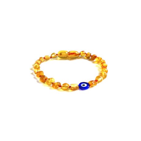 Pulsera bebé mano/tobillo de ámbar báltico color Mal de Ojo con ojo Turco de 13.5 cm
