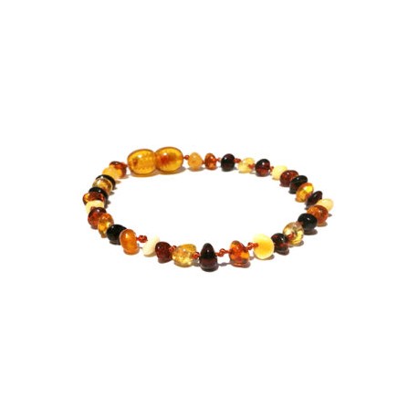 Pulsera bebé mano/tobillo de ámbar báltico color Multitono 13.5 cm