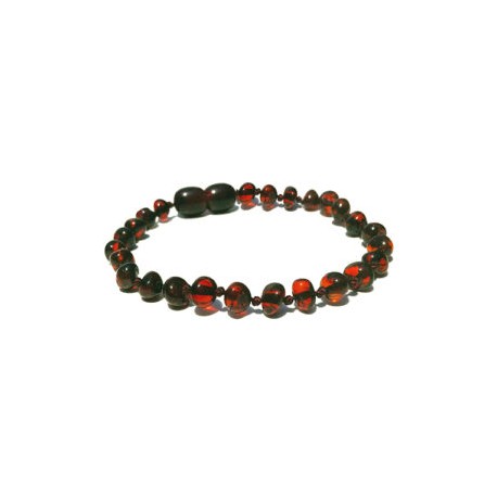 Pulsera bebé mano/tobillo de ámbar báltico color rojizo 13.5 cm
