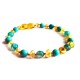 Pulsera bebé mano/tobillo de ámbar báltico Gotitas de Alegría Azul de 13.5 cm