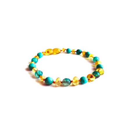Pulsera bebé mano/tobillo de ámbar báltico Gotitas de Alegría Azul de 13.5 cm