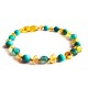 Pulsera bebé mano/tobillo de ámbar báltico Gotitas de Alegría Azul de 13.5 cm