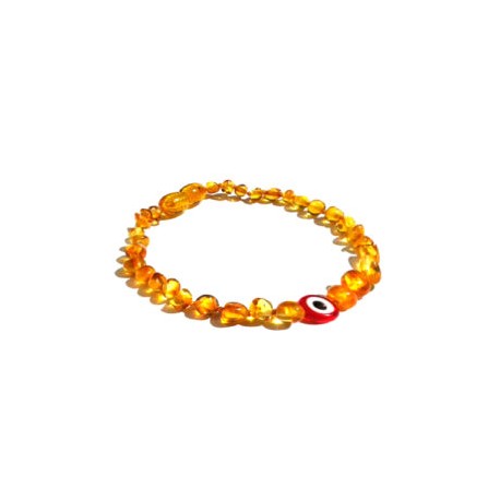 Pulsera bebé mano/tobillo de ámbar báltico Miel con ojo Turco de 13.5 cm