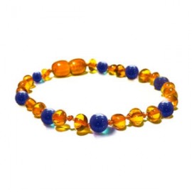 Pulsera bebé mano/tobillo de ámbar báltico Miel con Venturina Azul de 13.5 cm
