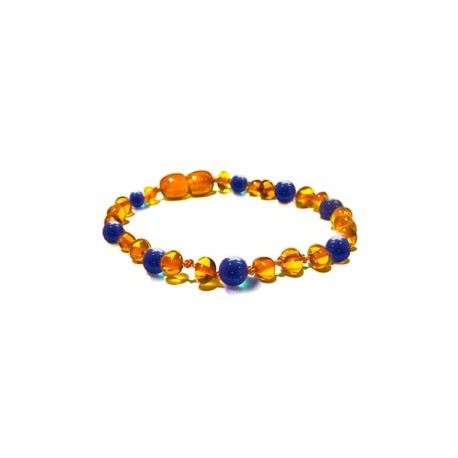 Pulsera bebé mano/tobillo de ámbar báltico Miel con Venturina Azul de 13.5 cm
