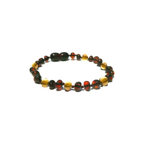 Pulsera bebé mano/tobillo de ámbar báltico Rojiza con Ojo de Tigre de 13.5 cm