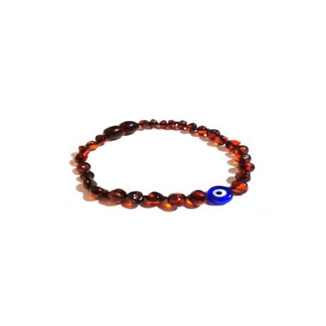 Pulsera bebé mano/tobillo de ámbar báltico Rojiza con ojo Turco de 13.5 cm