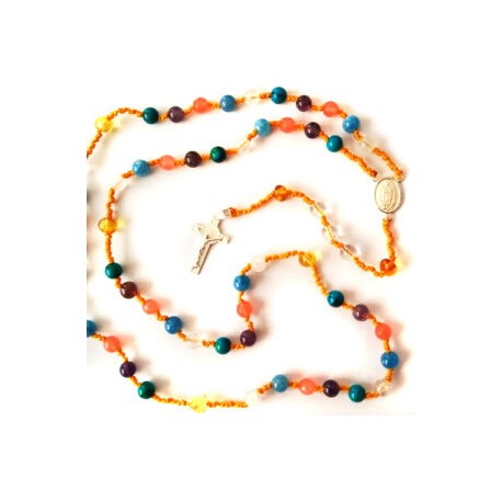 Rosario de Ámbar Báltico con piedras naturales y cruz de plata. Modelo: Devoción