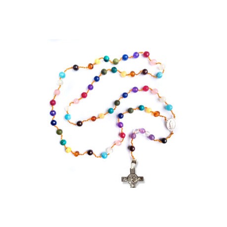 Rosario de Ámbar Báltico con piedras naturales y cruz de plata. Modelo: Misericordia