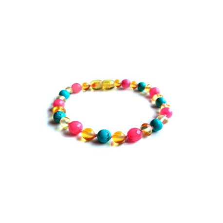 Pulsera bebé mano/tobillo de ámbar báltico Gotitas de Alegría Rosa de 13.5 cm