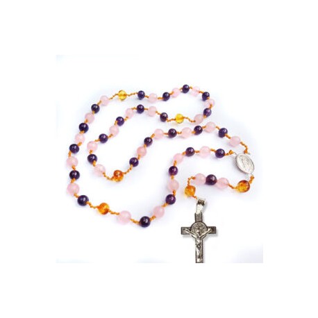 Rosario de Ámbar Báltico con piedras naturales y cruz de plata Modelo: Bendiciones