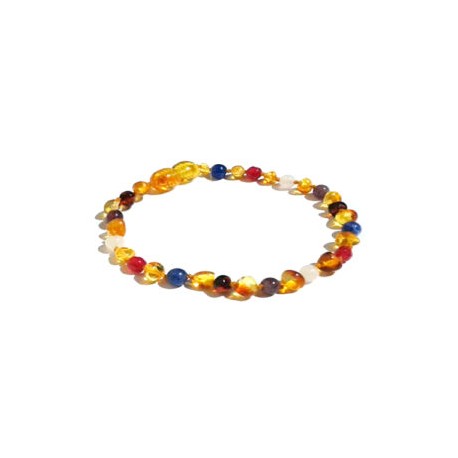 Pulsera bebé mano/tobillo de ámbar báltico Multiarmonía de 13.5 cm